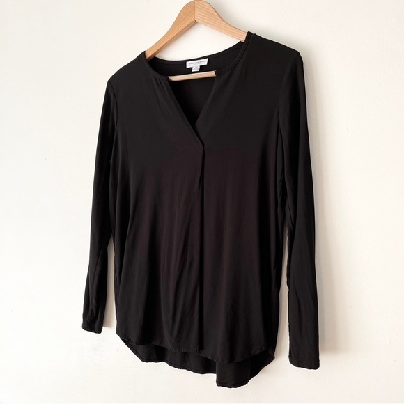 Carolina Belle Black Split V-Neck Long Sleeve Blouse Size S - Picture 8 of 8